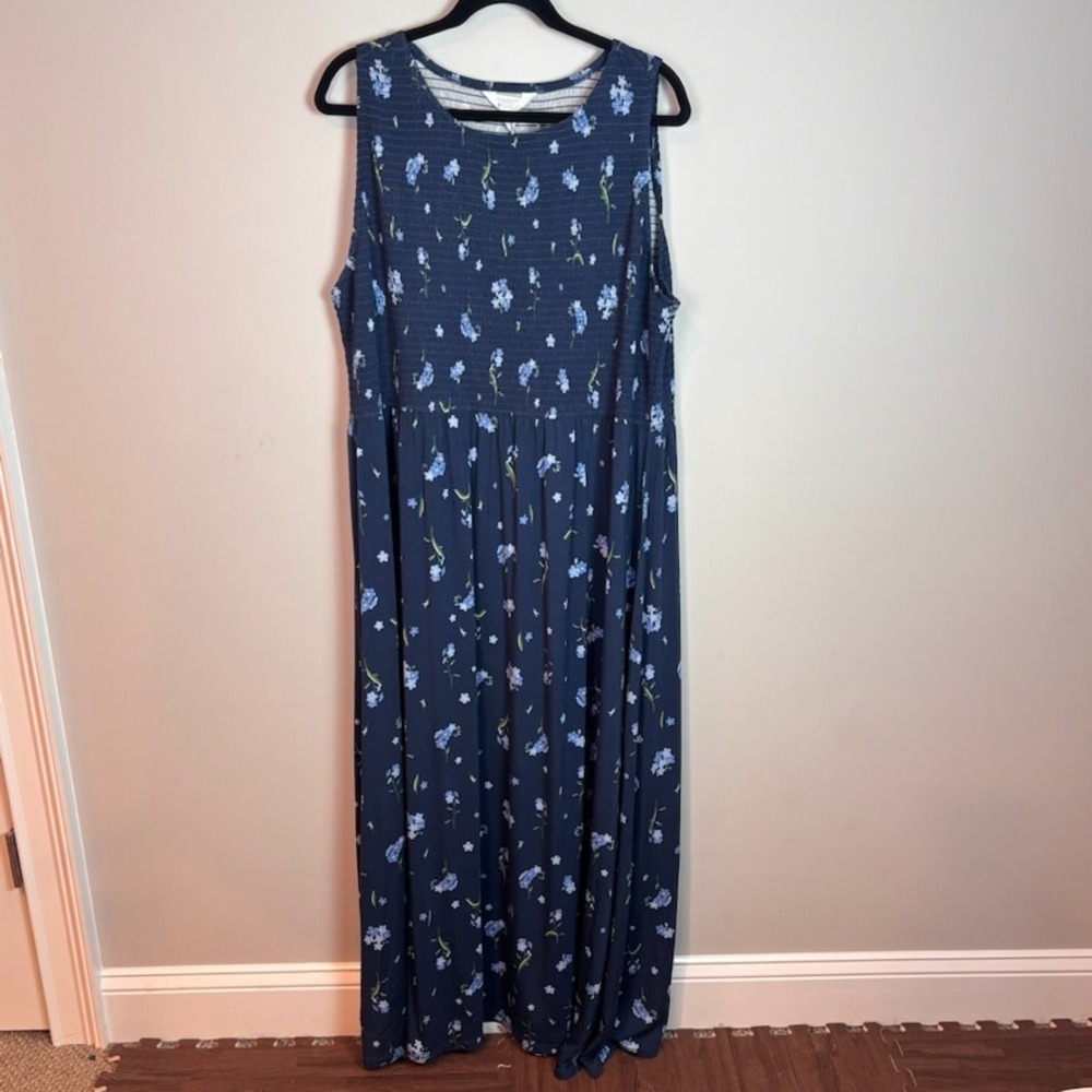 Market & Spruce Karsen Smocked Blue Floral Sleeveless Maxi Dress Size 2X NWT!